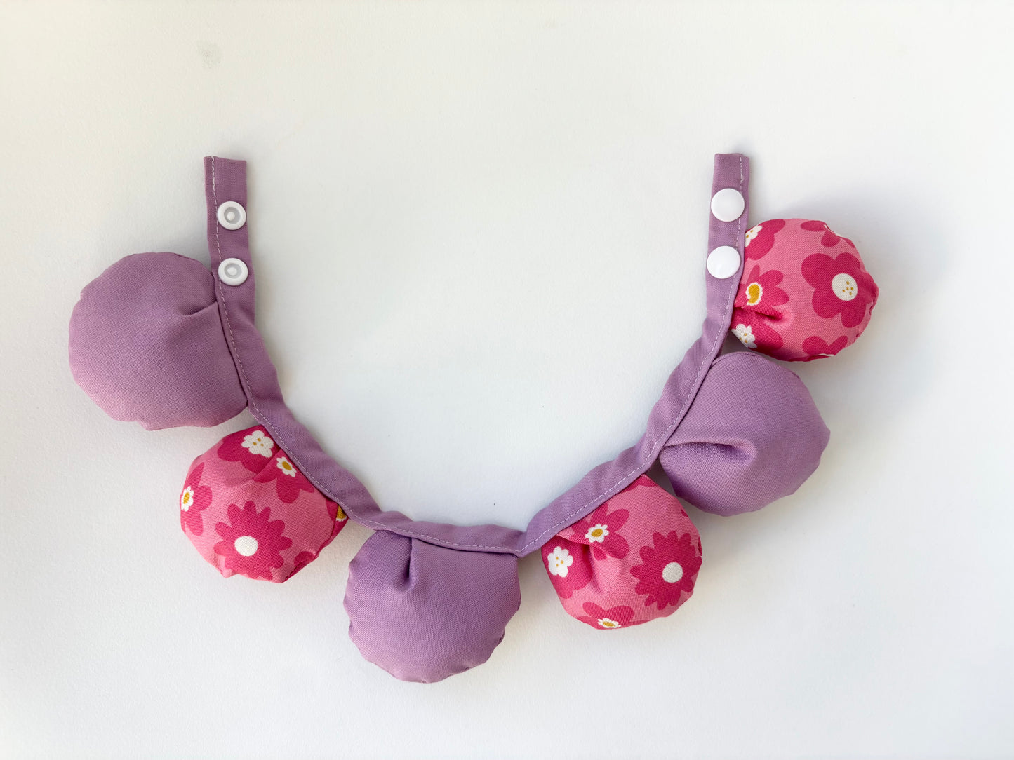 Puff Flower Bandana for Cats and Dogs (Pink Flower + Purple)– Adjustable Collar Accessory