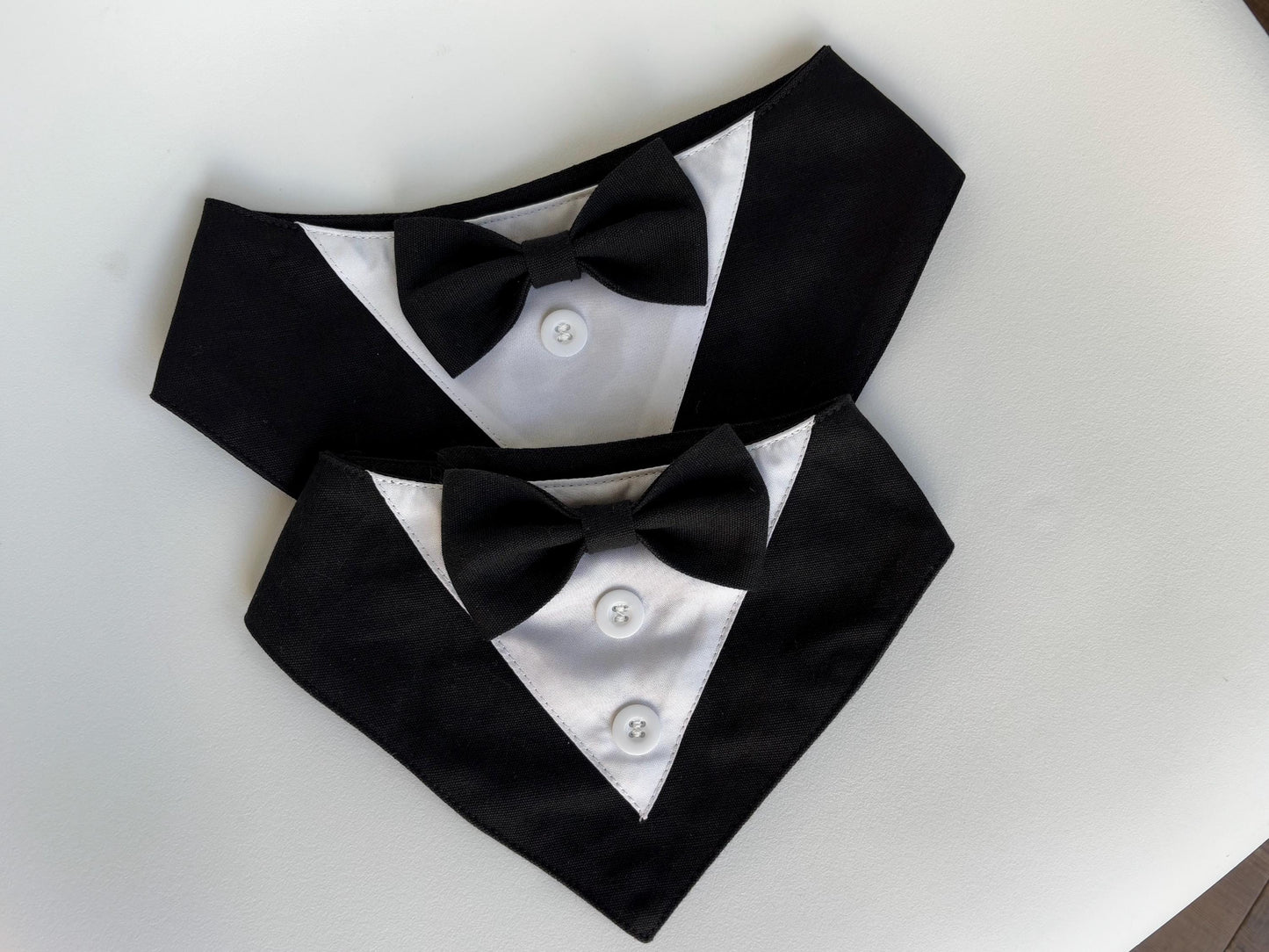Dog Tuxedo Bow Tie Collar & Bandana – Wedding Outfit for Dogs