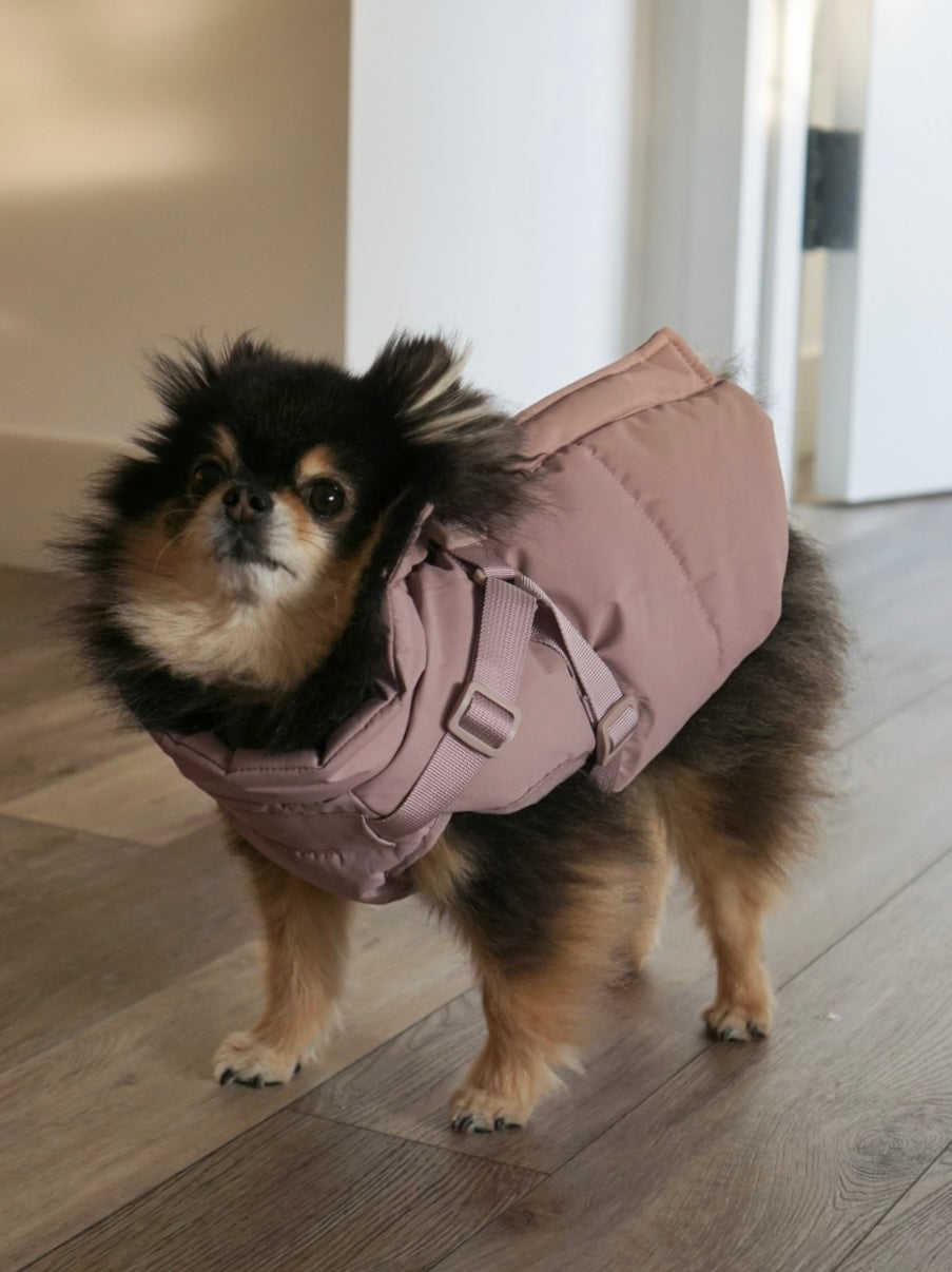 Waterproof Puff Dog Jacket with Built-in Harness – Winter Warm Padded Pet Coat, Windproof Adjustable Puppy Outerwear (Pink)