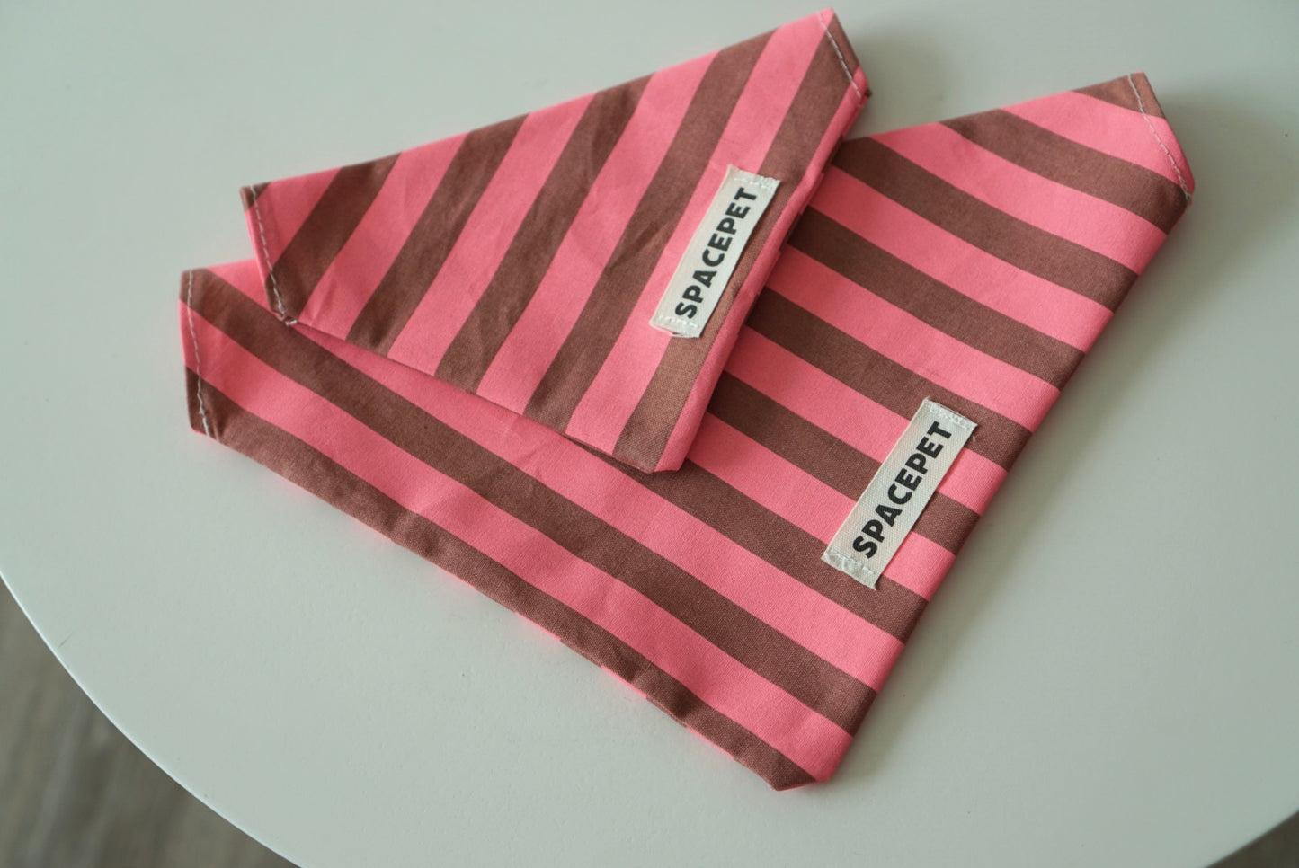 Handmade Cotton Dog Bandana – Pink Striped Pet Neckwear
