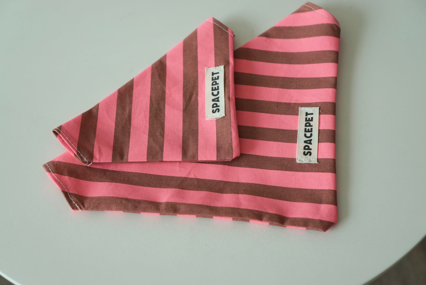 Handmade Cotton Dog Bandana – Pink Striped Pet Neckwear