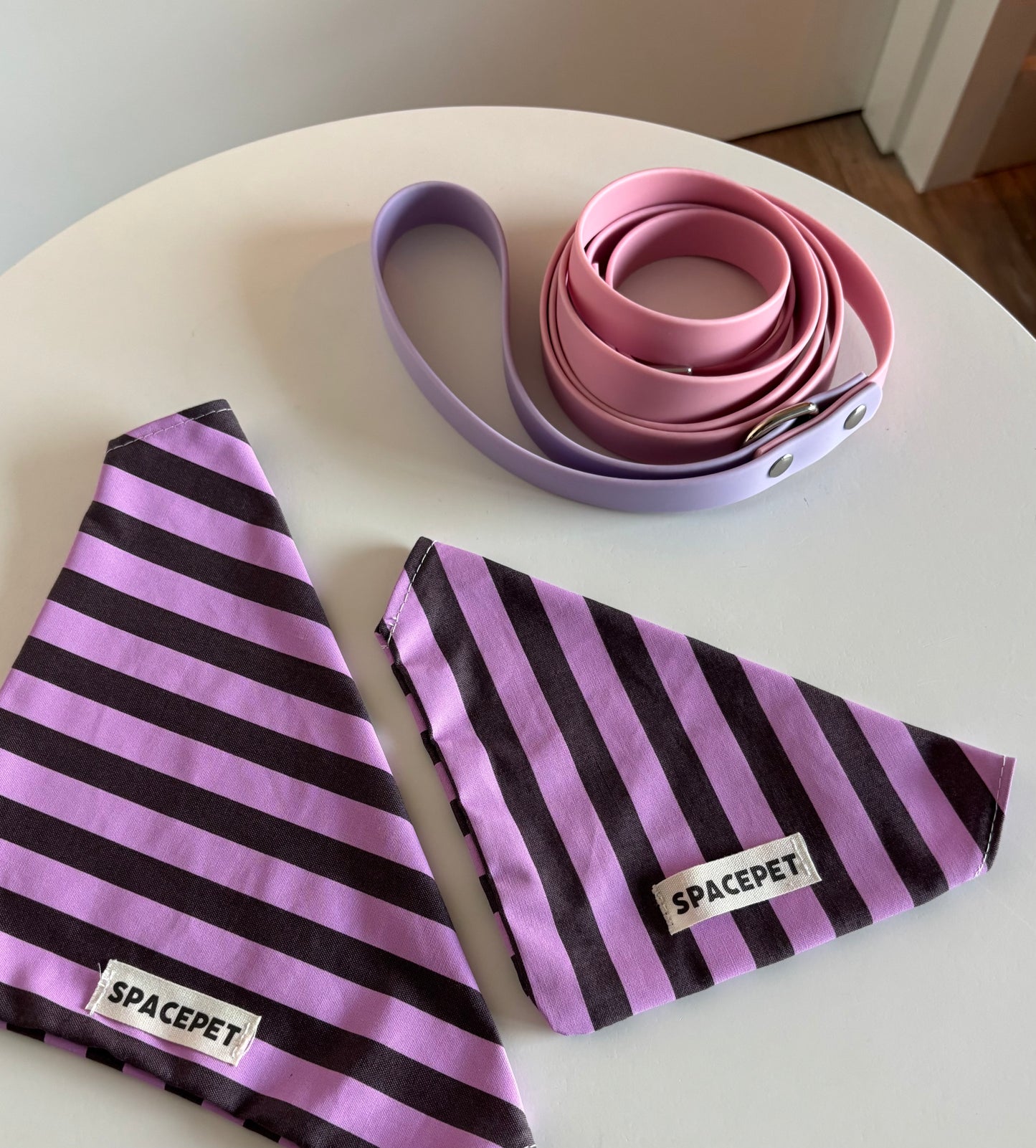 Handmade Cotton Dog Bandana – Purple Striped Pet Neckwear