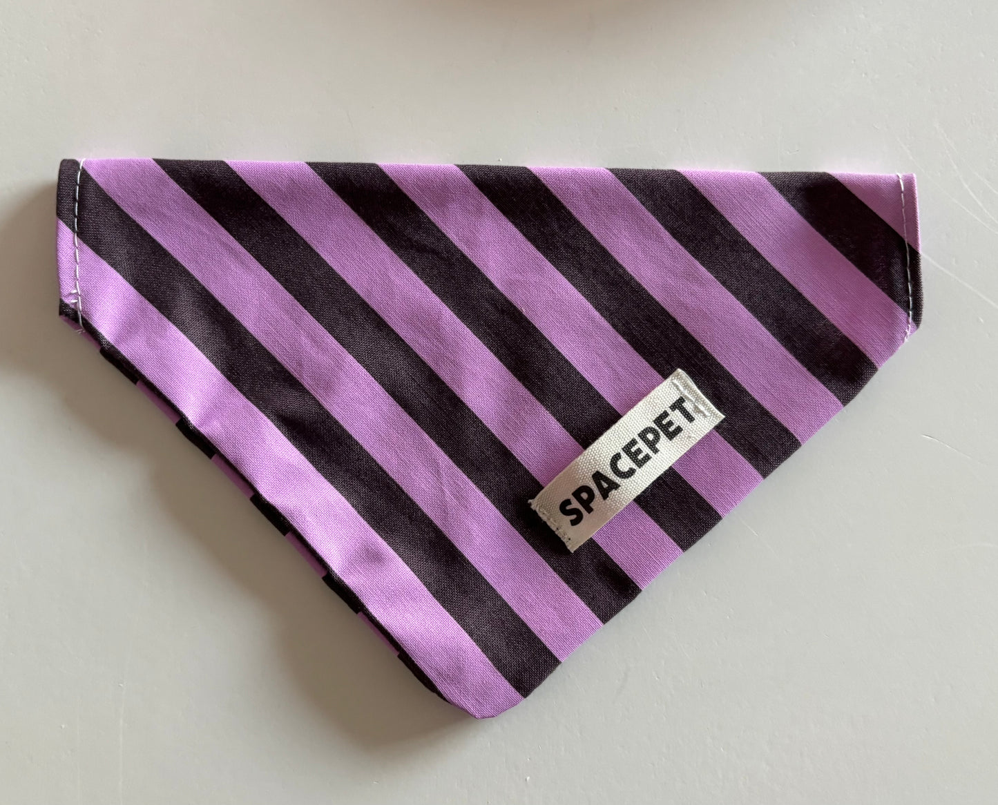 Handmade Cotton Dog Bandana – Purple Striped Pet Neckwear