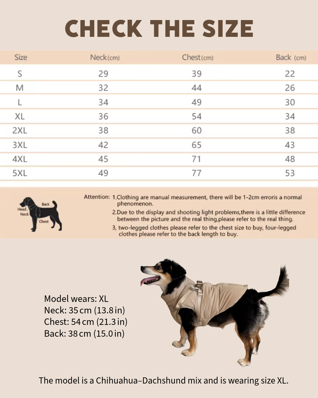 Waterproof Puff Dog Jacket with Built-in Harness – Winter Warm Padded Pet Coat, Windproof Adjustable Puppy Outerwear (Khaki)