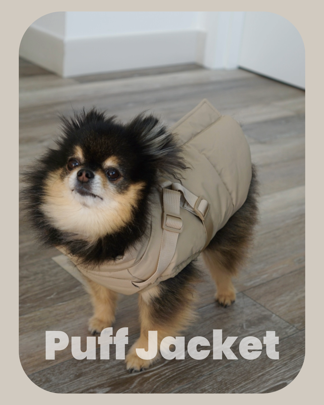 Waterproof Puff Dog Jacket with Built-in Harness – Winter Warm Padded Pet Coat, Windproof Adjustable Puppy Outerwear (Khaki)